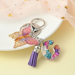 Letter C Resin Letter & Acrylic Butterfly Charms Keychain, Tassel Pendant Keychain with Alloy Keychain Clasp, Letter C, 9cm