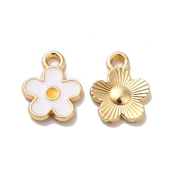 White Alloy Enamel Charms, Golden, Flower Charms, White, 12.5x10x1.5mm, Hole: 1.6mm