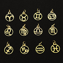Golden 201 Stainless Steel Charms, Laser Cut, with Jump Rings, Ring with 12 Constellations, Golden, 13x10.5x1mm, Hole: 3mm, 12pcs/set