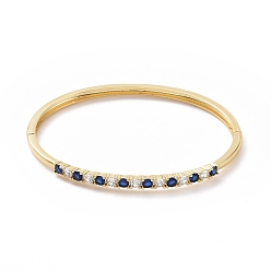 Marine Blue Cubic Zirconia Hinged Bangle, Golden Brass Jewelry for Women, Marine Blue, Inner Diameter: 2-3/8 inch(5.9cm)