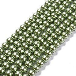 Medium Sea Green Eco-Friendly Grade A Glass Pearl Beads, Pearlized, Round, Medium Sea Green, 8mm, Hole: 1.2~1.5mm, about 52pcs/Strand, 16''(40.64cm)