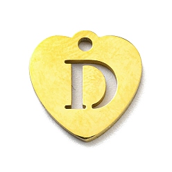 Letter D Ion Plating(IP) 304 Stainless Steel Pendant, Golden, Heart with Letter, Letter D, 12x12x1mm, Hole: 1.4mm