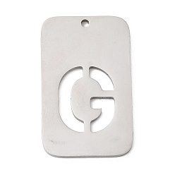 Letter G 304 подвески из нержавеющей стали, прямоугольник с буквой, цвет нержавеющей стали, Буква G, 33x20x1.5 мм, отверстие : 1.8 мм