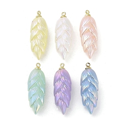 Mixed Color Opaque Acrylic Pendants, with Alloy Finding, Leaf, Mixed Color, 32x10.5x9.5mm, Hole: 1.6mm