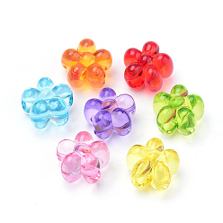 Mixed Color Transparent Acrylic European Beads, Large Hole Beads, Flower, Mixed Color, 16x16x12mm, Hole: 5mm, about 338pcs/500g