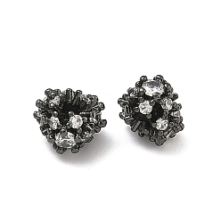 Черный Цвет Металла Латунные прозрачные бусины из кубического циркония, без кадмия и без свинца, стойки покрытие, долговечный, цветок, металлический черный , 7.5x6 мм, отверстие : 1.6 мм