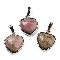 Rhodonite Natural Rhodonite Pendants, Heart Charms with Platinum Plated Brass Snap on Bails, 20.5x17.5x7mm, Hole: 4x8mm