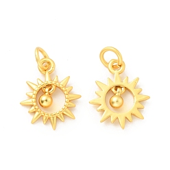 Matte Gold Color Brass Pendants, with Jump Rings, Cadmium Free & Lead Free, Sun & Bell, Matte Gold Color, 17mm, Hole: 3.6mm