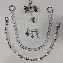 Платина 4 шт. 4 стили подвеска-крестик с бантом из алюминия и акриловые звенья цепочки-удлинители для сумок и броши из сплава, Сплав с застежками, аксессуары для замены сумок, платина, 43~435 мм, 1 шт / стиль