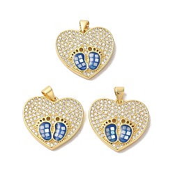 Королевский синий Стойки обшивки латунь кубического циркония подвески, с эмалью и ракушкой, долговечный, без свинца и без кадмия, реальный 18 k позолоченный, сердце с ногой, королевский синий, 21x23x3 мм, отверстие : 5x4 мм