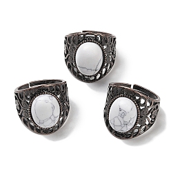 Говлит Овальные регулируемые кольца из синтетического говлита, без свинца и без кадмия, латунные кольца на палец с красной медью для женщин и мужчин, 24.4 мм, внутренний диаметр: 19.2 мм