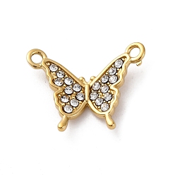 Кристалл Форма бабочки 304 подвески из нержавеющей стали, со стразами, ионное покрытие (ip), реальный 14 k позолоченный, кристалл, 12.5x17x1.5 мм, отверстие : 1.4 мм