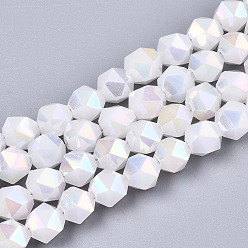 White Electroplate Glass Beads Strands, Imitation Jade, AB Color Plated, Faceted, Round, White, 6x6x6mm, Hole: 1mm, about 100pcs/strand, 22.24 inhes(56.5cm)