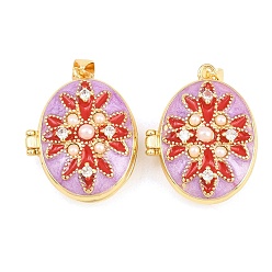 Красный Подвески латуни медальон, с эмалью и абс пластика имитация жемчуга, без кадмия и без свинца, реальный 18 k позолоченный, стойки покрытие, долговечный, овальные амулеты, красные, 26.5x21x10.5 мм, отверстие : 3x5 мм