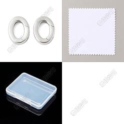 Platinum 2Pcs 925 Sterling Silver Spring Gate Rings, Oval, with 2Sheets Polishing Cloth, Platinum, 10x7mm