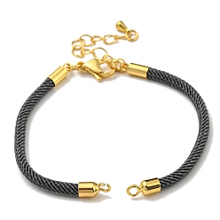 Gray Nylon Cords Bracelet Makings Fit for Connector Charms, with Brass Findings and 304 Stainless Steel Lobster Claw Clasps, Long-Lasting Plated, Gray, 6-1/2~6-3/4 inch(16.5~17cm), Hole: 1.8mm