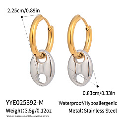 Настоящее золото 18K Двухцветные овальные серьги-кольца из нержавеющей стали, реальный 18 k позолоченный, 22.5x9.3 мм