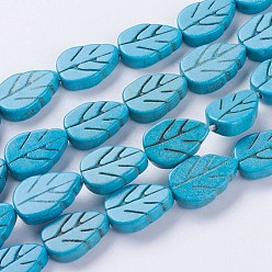 Deep Sky Blue Synthetic Turquoise Beads Strands, Leaf, Dyed & Heated, Deep Sky Blue, 13x9x3.5mm, Hole: 1mm, about 29pcs/strand, 14.57 inch(37cm)