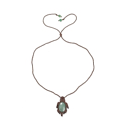 Green Aventurine Natural Green Aventurine Tortoise Pendant Necklace, Adjustable Braided Wax String Choker Necklace, 29.53 inch(75cm)