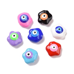 Mixed Color Enamel Beads, with ABS Plastic Imitation Pearl Inside, Star with Evil Eye, Mixed Color, 12x12x6mm, Hole: 0.8mm