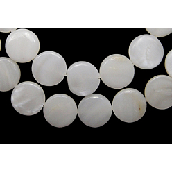 White Natural Freshwater Shell Beads, Flat Round, White, 25mm