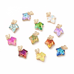 Mixed Color Brass with K9 Glass Charms, Golden Maple Leaf Charms, Mixed Color, 20.5x13.5x5.5mm, Hole: 1.8mm