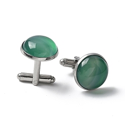 Природный Драгоценный Камень 304 пуговицы на манжетах из нержавеющей стали., с окрашенным и нагретым натуральным зеленым агатом, для аксессуаров одежды, полукруглый, 30~31x17.5 мм