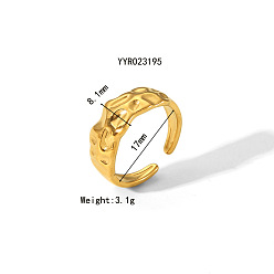 Настоящее золото 18K Нерегулярные кованые 304 открытые манжетные кольца из нержавеющей стали, летний пляж, нет выцветания, реальный 18 k позолоченный, внутренний диаметр: 17 мм
