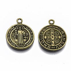 Античная Бронза Сплавочные подвески тибетского стиля, святой Бенедикт медаль, без кадмия, без никеля и без свинца, плоско-круглые, античная бронза, 20x17x2 мм, Отверстие : 1.6 мм , около 400 шт / 1000 г