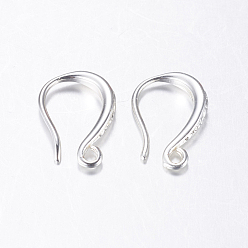 Real Platinum Plated Brass Earring Hooks, with Horizontal Loop, Long-Lasting Plated, Real Platinum Plated, 15x9x2mm, Hole: 1mm, 20 Gauge, Pin: 0.8mm