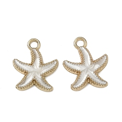 White Alloy with Enamel Pendants, Starfish Charms, Cadmium Free & Nickel Free & Lead Free, Golden, White, 17.5x14.5x2mm, Hole: 2mm