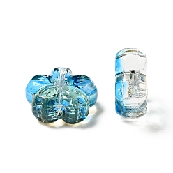 Dodger Blue Transparent Normal Glass Beads, Flower, Dodger Blue, 13x13.5x6mm, Hole: 1.2mm