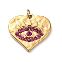 Фуксиновый 304 подвески из нержавеющей стали, со стразами, ионное покрытие (ip), реальный 14 k позолоченный, сглаз, красно-фиолетовые, 14.5x15x2 мм, отверстие : 2 мм