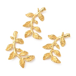 Golden Ion Plating(IP) 304 Stainless Steel Pendants, Leafy Branch Charms, Golden, 32.5x18.5x3.5mm, Hole: 1.8mm