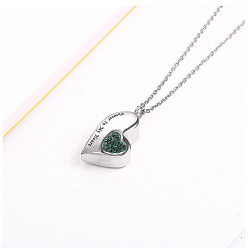 Sea Green Urn Ashes Necklace, Cubic Zirconia Heart with Word Forever In My Heart Pendant Necklace, Stainless Steel Memorial Jewelry for Women, Sea Green, 19.69 inch(50cm)