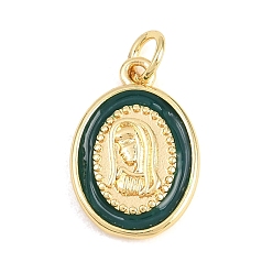 Зеленый Латунные подвески, с эмалью, овал с подвесками Девы Марии, без кадмия и без свинца, реальный 18 k позолоченный, зелёные, 17x12x2.5 мм, отверстие : 3.5 мм