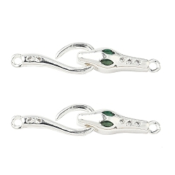 Серебро Латунные застежки с крючками из циркония, змея, серебряные, 32.5 мм