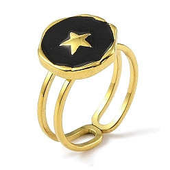 Настоящее золото 18K 304 эмалированные открытые манжеты из нержавеющей стали для женщин, ионное покрытие (ip), звезда, реальный 18 k позолоченный, внутренний диаметр: регулируемый
