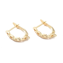 Real 14K Gold Plated Cross Chain Shape Rack Plating Brass Hoop Earring Findings with Latch Back Closure, with Horizontal Loop, Long-Lasting Plated, Cadmium Free & Lead Free, Real 14K Gold Plated, 20.5x13x3mm, Hole: 1.4mm, Pin: 0.9mm