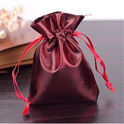 Dark Red Rectangle Cloth Bags, with Drawstring, Dark Red, 9x6.5cm