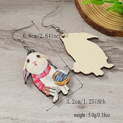 Бежевый Милые деревянные серьги-подвески в виде кролика на пасху, бежевые, 68x32 мм