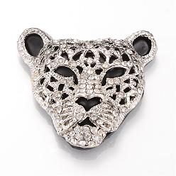 Crystal Alloy Rhinestone Pendants, Leopard, Platinum, Crystal, 47x49x13mm, Hole: 2.5mm