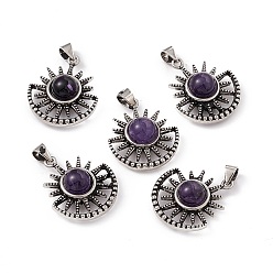Amethyst Natural Amethyst Pendants, Sun Charms, with Antique Silver Color Brass Findings, 23x19x8mm, Hole: 4x3.5mm