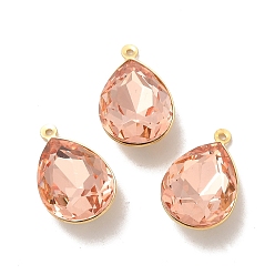 PeachPuff Real 18K Gold Plated Brass with Glass Pendants, Faceted Teardrop Charms, Lead Free & Cadmium Free, PeachPuff, 22x13x9mm, Hole: 1mm