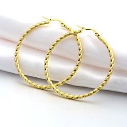 Golden 304 Edelstahl-Creolen, hypoallergene Ohrringe, verdrehte Ringform, golden, 10 Messgerät, 46x2.5x44 mm, Stift: 1x0.6 mm