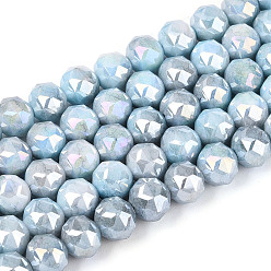 Светло-Синий Антикоррозийные гальванические стеклянные бусины, имитация драгоценных камней, круглые, с покрытием AB цвета, граненые, два тона, голубой, 7~8 мм, отверстие : 1~1.2 мм, около 51 шт / нитка, 14.96 дюйм (38 см)