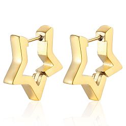 Golden 304 Stainless Steel Hoop Earrings, Star, Golden, 30x16.5mm