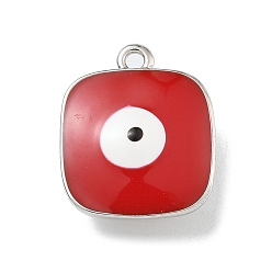 (123L) Белый крем непрозрачный блеск Подвески из латуни с покрытием из эмали, долговечный, без свинца и без кадмия, платина, квадрат с рисунком от сглаза, огнеупорный кирпич, 14x11.5x6 мм, отверстие : 1.2 мм