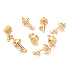 Real 18K Gold Plated Autumn Theme Brass Pendants, Long-Lasting Plated, Mushroom, Real 18K Gold Plated, 20x9.5mm, Hole: 3mm