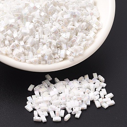 (HTL471) Blanc Nacré AB Perles miyuki demi tila, perles de rocaille japonais, 2 trou, couleurs opaques ab, (htl 471) perle blanche ab, 5x2.3x1.9mm, trou: 0.8 mm, environ 1250 pcs / 50 g